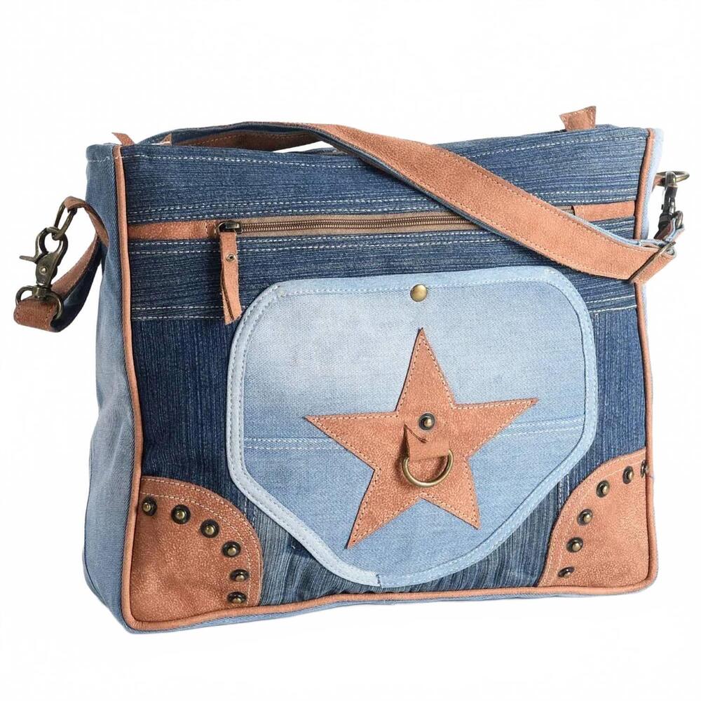 NEW AMERICAN DARLING women's lone star denim tote bag in blue